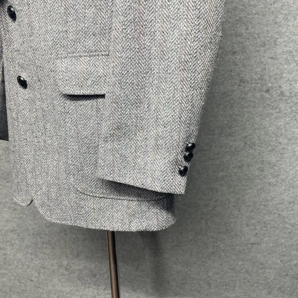Vintage Rogers Aristocrat 42L Gray Herringbone Tweed Sport Coat Blazer 2 Btn